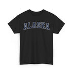 Black t-shirt with 'ALASKA' printed on a white background