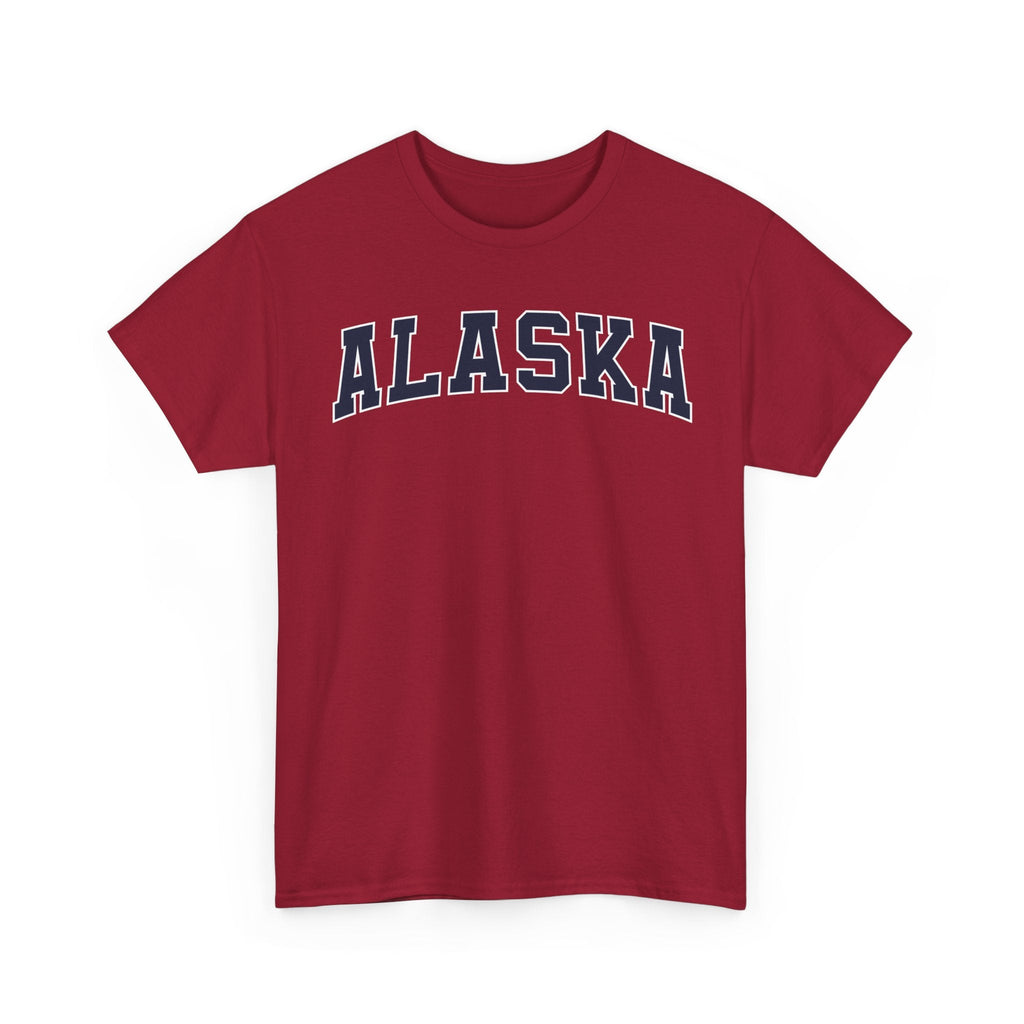 Red t-shirt with 'ALASKA' printed on it against a white background