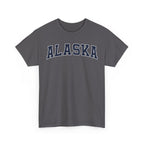 Gray t-shirt with 'ALASKA' printed on it against a white background