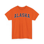 Orange t-shirt with 'ALASKA' printed on it against a white background