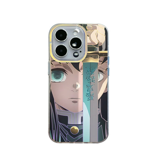 Phone case with anime Kimetsu No Yaiba Demon Slayer Muichiro Tokito character design on a white background