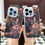 Two phone cases with an anime Naruto Shippuden Uchiha Itachi design of a hand making a jutsu sign held by a person.