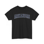 Black t-shirt with 'ARKANSAS ' text on a white background