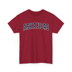 Red t-shirt with 'ARKANSAS ' text on a white background