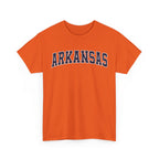 Orange t-shirt with 'ARKANSAS ' printed on a white background
