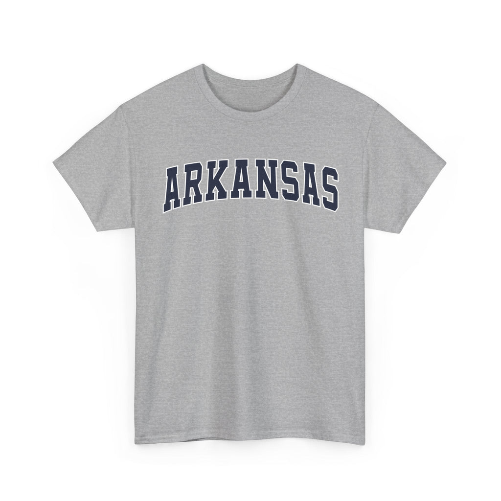 Gray t-shirt with 'ARKANSAS ' printed on a white background
