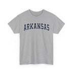Gray t-shirt with 'ARKANSAS ' printed on a white background