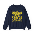 Break the Siege Crewneck Sweatshirt – “Let Humanity In” - S / Navy