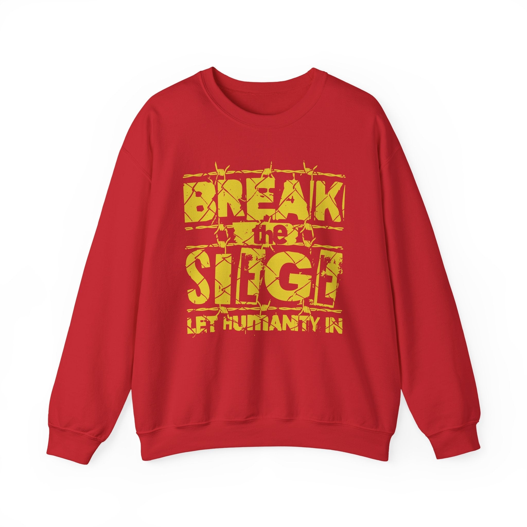 Break the Siege Crewneck Sweatshirt – “Let Humanity In” - S / Red
