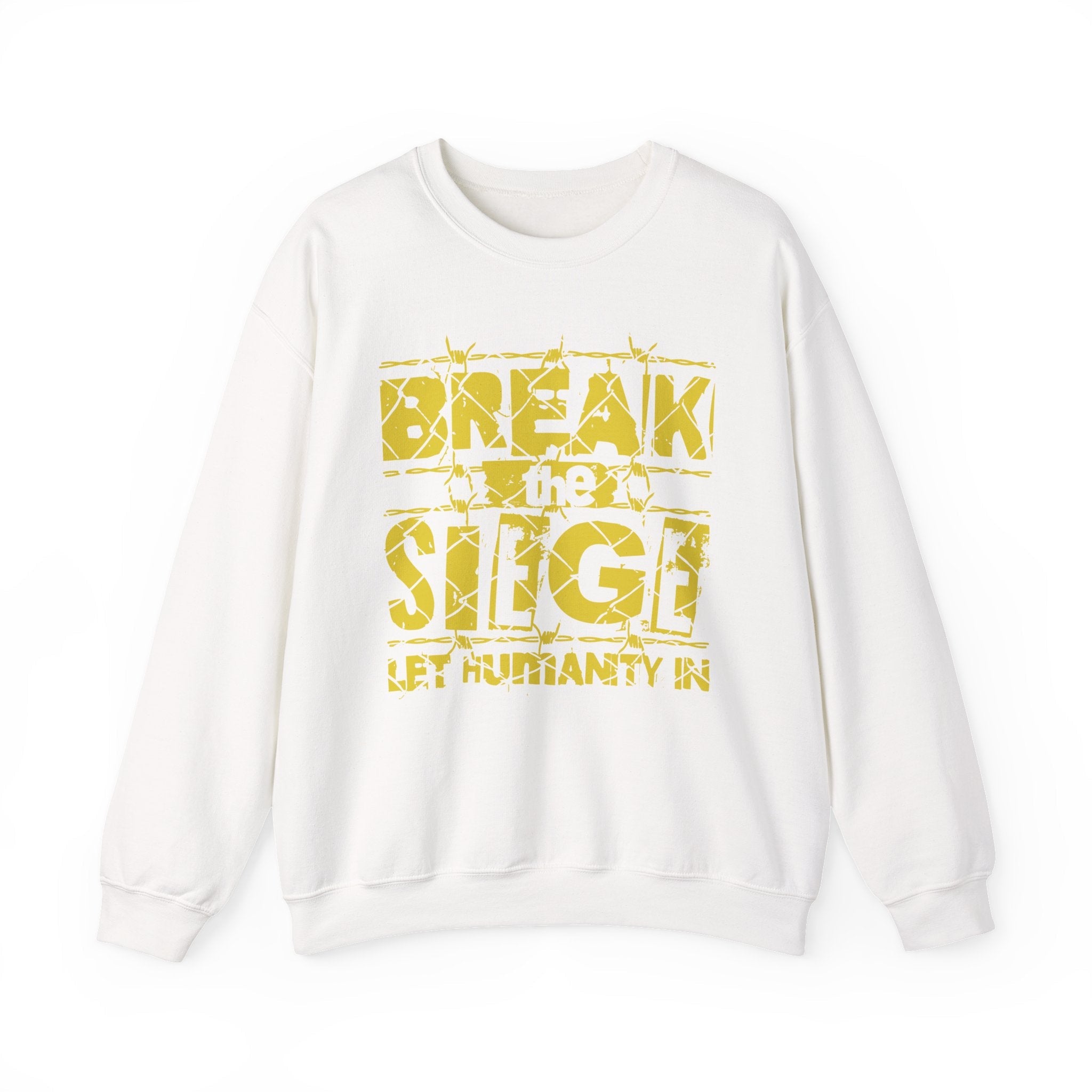 Break the Siege Crewneck Sweatshirt – “Let Humanity In” - S / White
