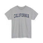 Sport Grey t-shirt with 'CALIFORNIA' typography design in varsity style on a white background