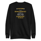 Black sweatshirt with yellow witty otaku anime text on a white background
