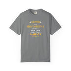 Gray t-shirt with humorous, witty otaku anime text design on a white background