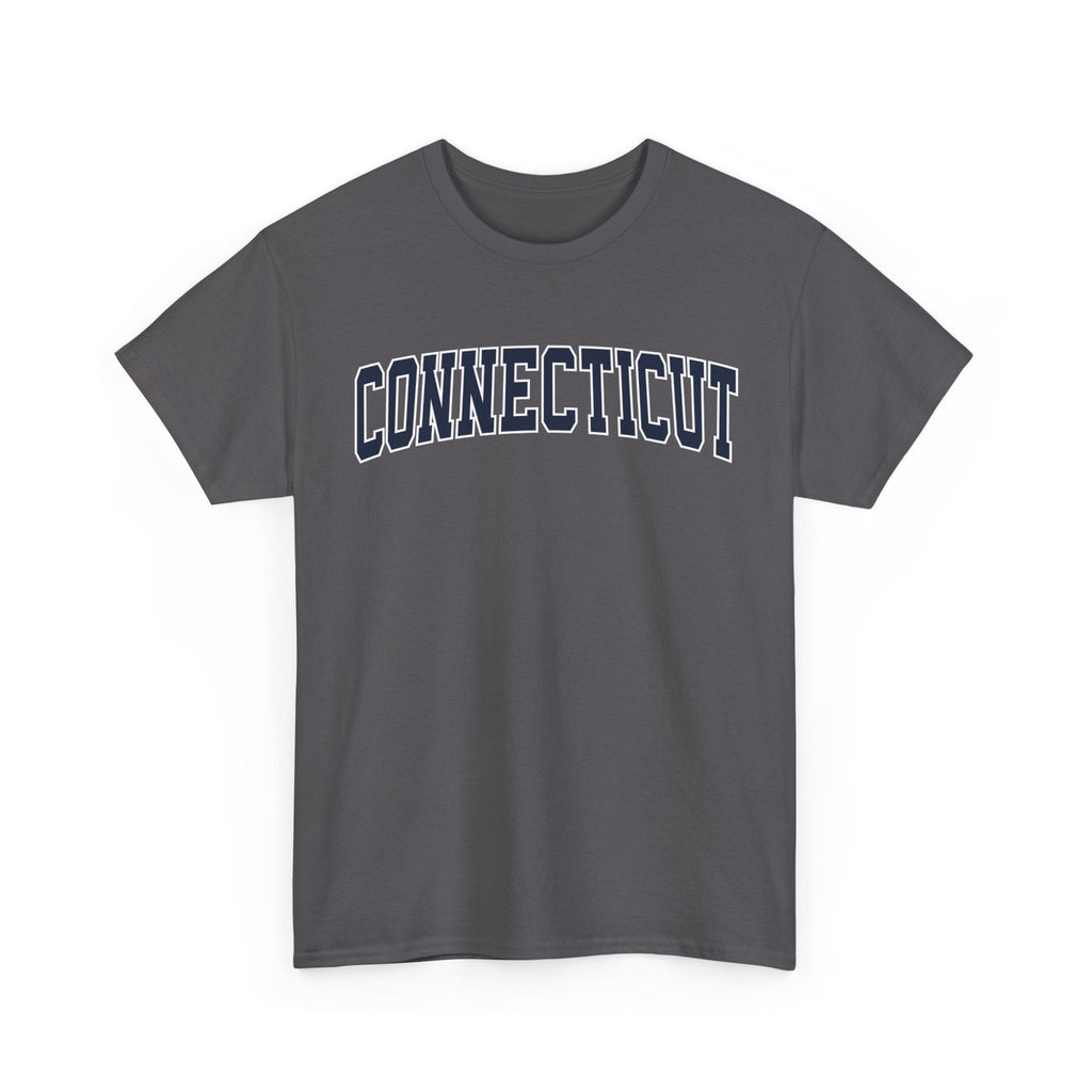 Charcoal t-shirt with 'Connecticut' text on a white background