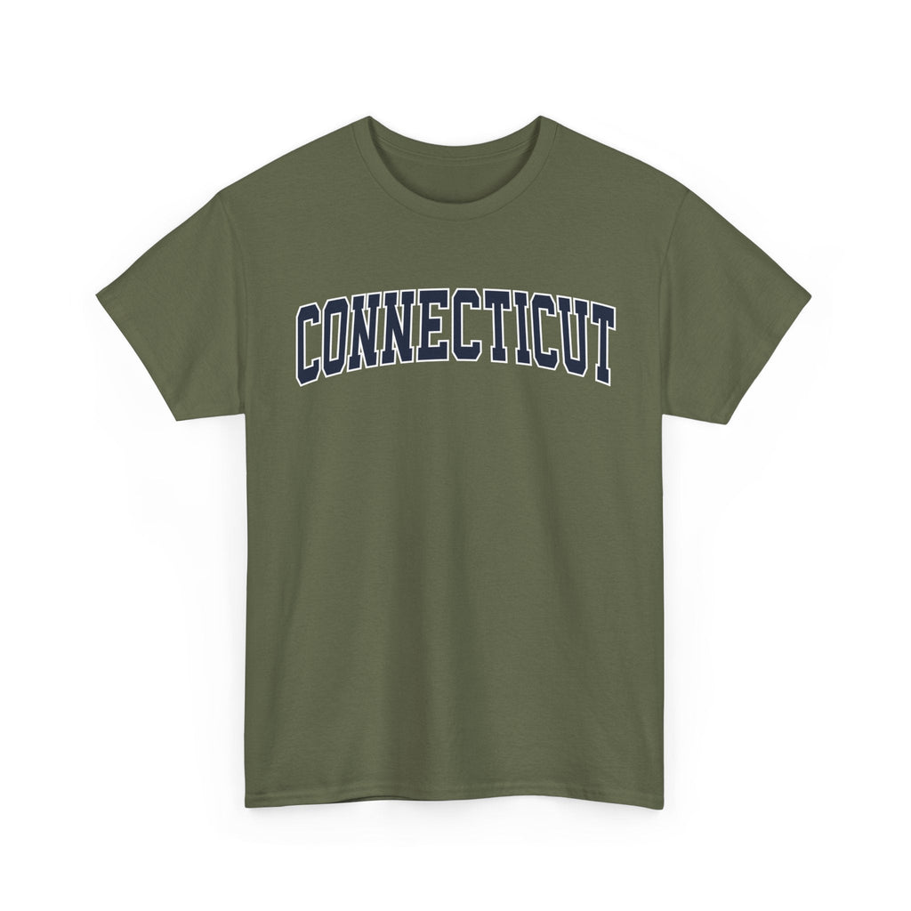 Green t-shirt with 'Connecticut' text on a white background