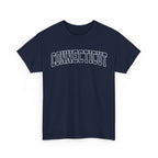 Navy blue t-shirt with 'Connecticut' printed on a white background
