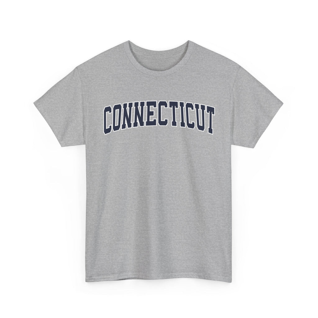 Gray t-shirt with 'Connecticut' text on a white background