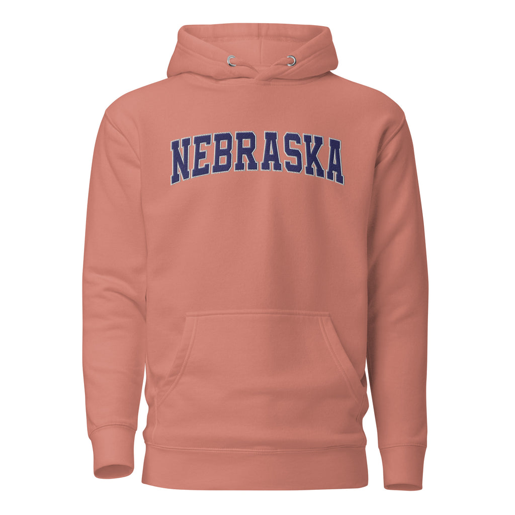 Nebraska Vintage Varsity Embroidered Unisex Premium Hoodie - Dusty Rose / S