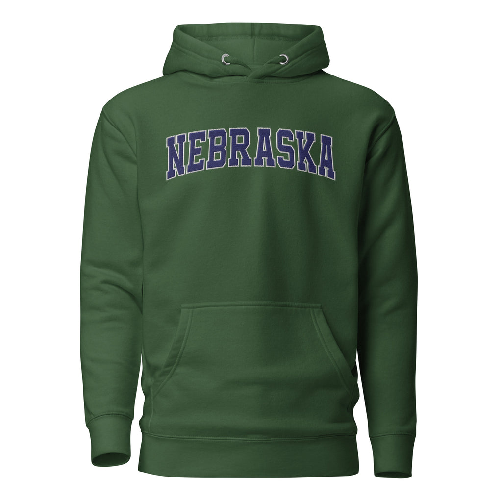 Nebraska Vintage Varsity Embroidered Unisex Premium Hoodie - Forest Green / S
