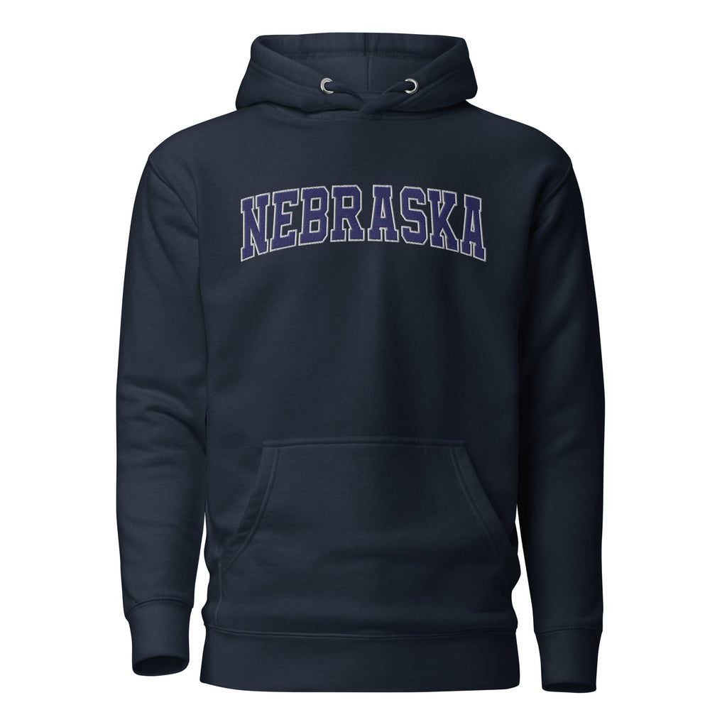 Nebraska Vintage Varsity Embroidered Unisex Premium Hoodie - Navy Blazer / S