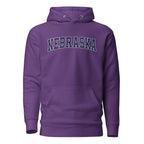 Nebraska Vintage Varsity Embroidered Unisex Premium Hoodie - Purple / S