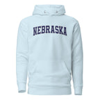 Nebraska Vintage Varsity Embroidered Unisex Premium Hoodie - Sky Blue / S