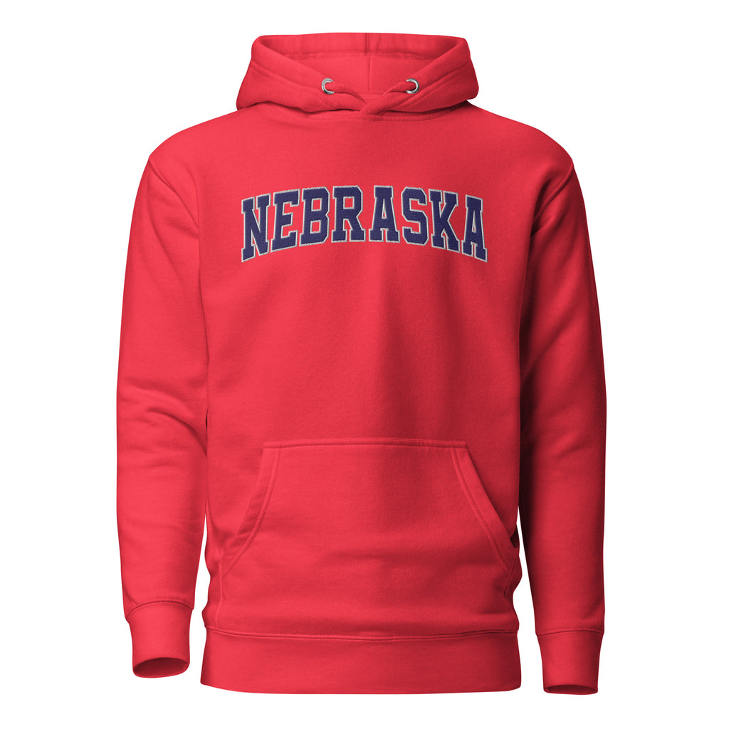 Nebraska Vintage Varsity Embroidered Unisex Premium Hoodie - Team Red / S
