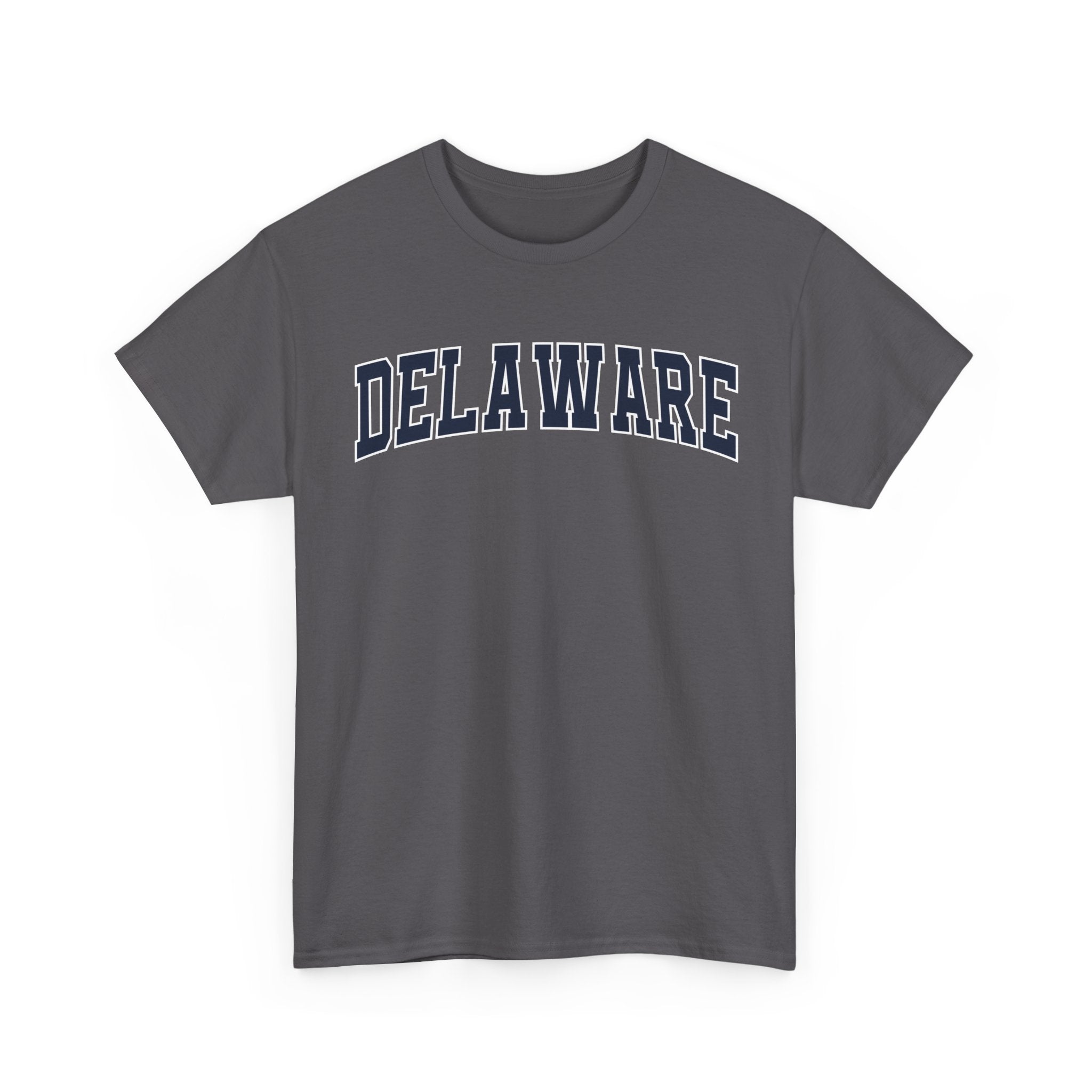 Gray t-shirt with 'DELAWARE' text on a white background
