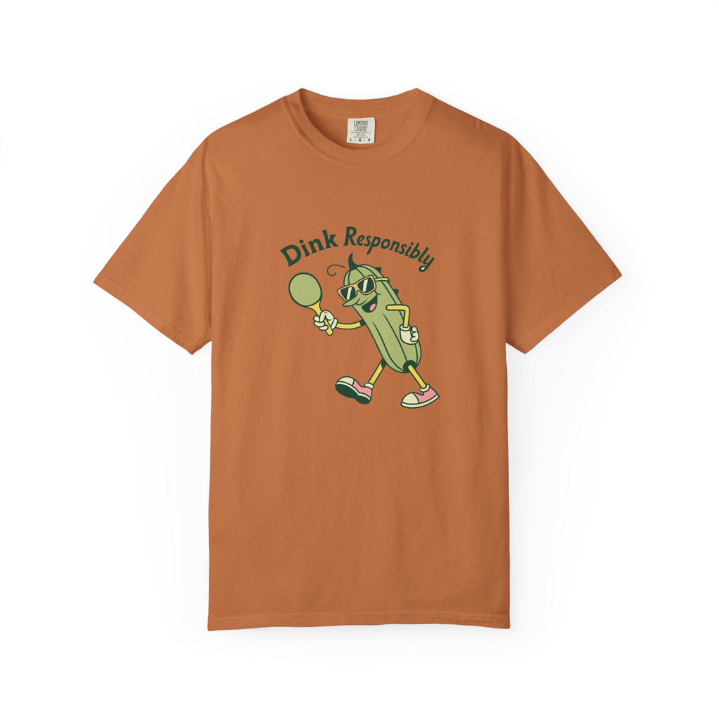 ’Dink Responsibly’ Funny Pickleball T-Shirt | Cute Pickle Character Pun Tee for Players - Yam / S