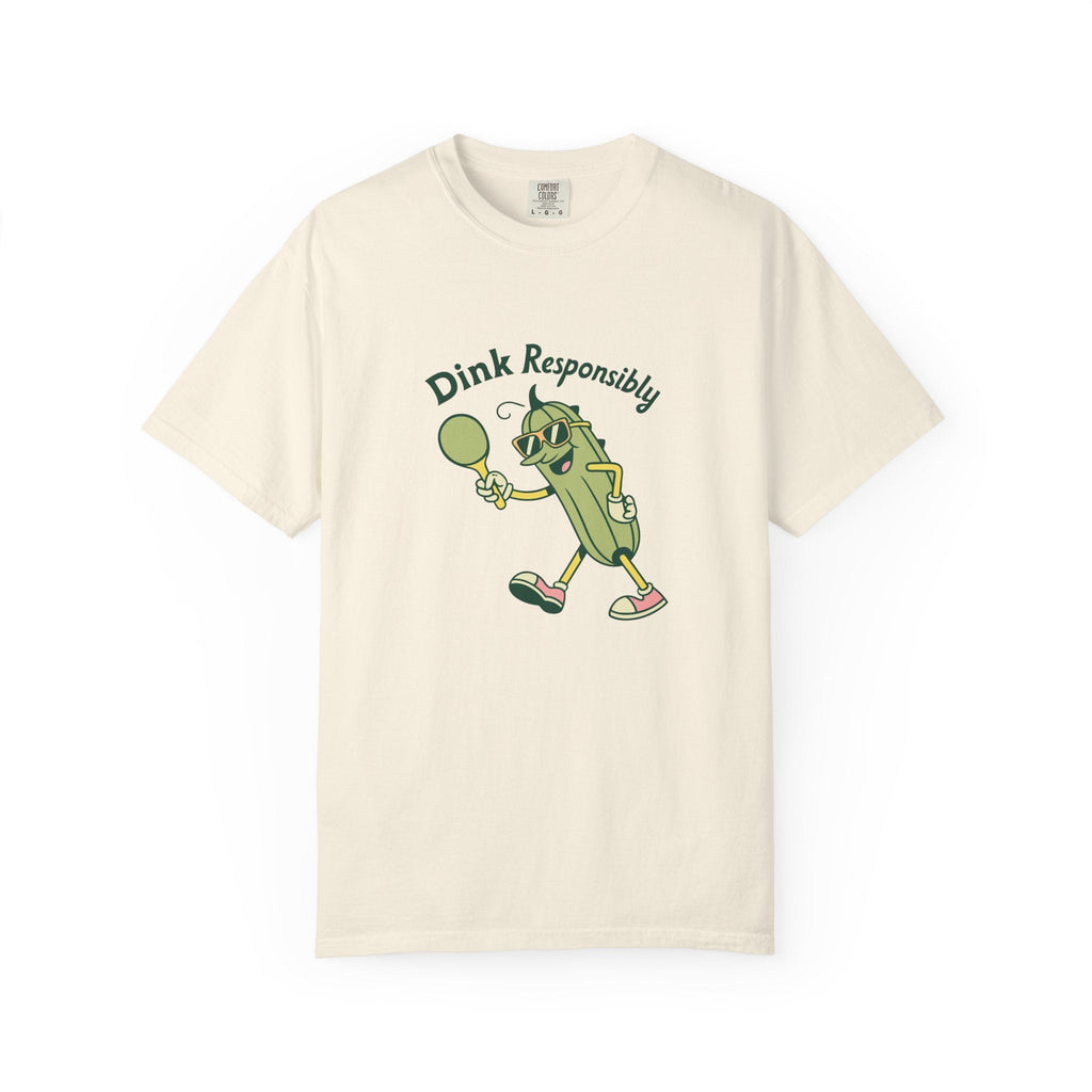 ’Dink Responsibly’ Funny Pickleball T-Shirt | Cute Pickle Character Pun Tee for Players - Ivory / S