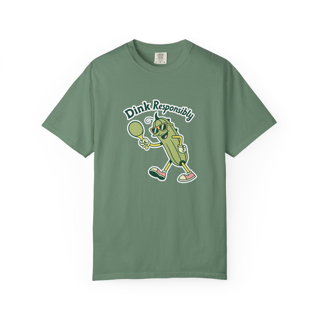 ’Dink Responsibly’ Funny Pickleball T-Shirt | Cute Pickle Character Pun Tee for Players - Light Green / S