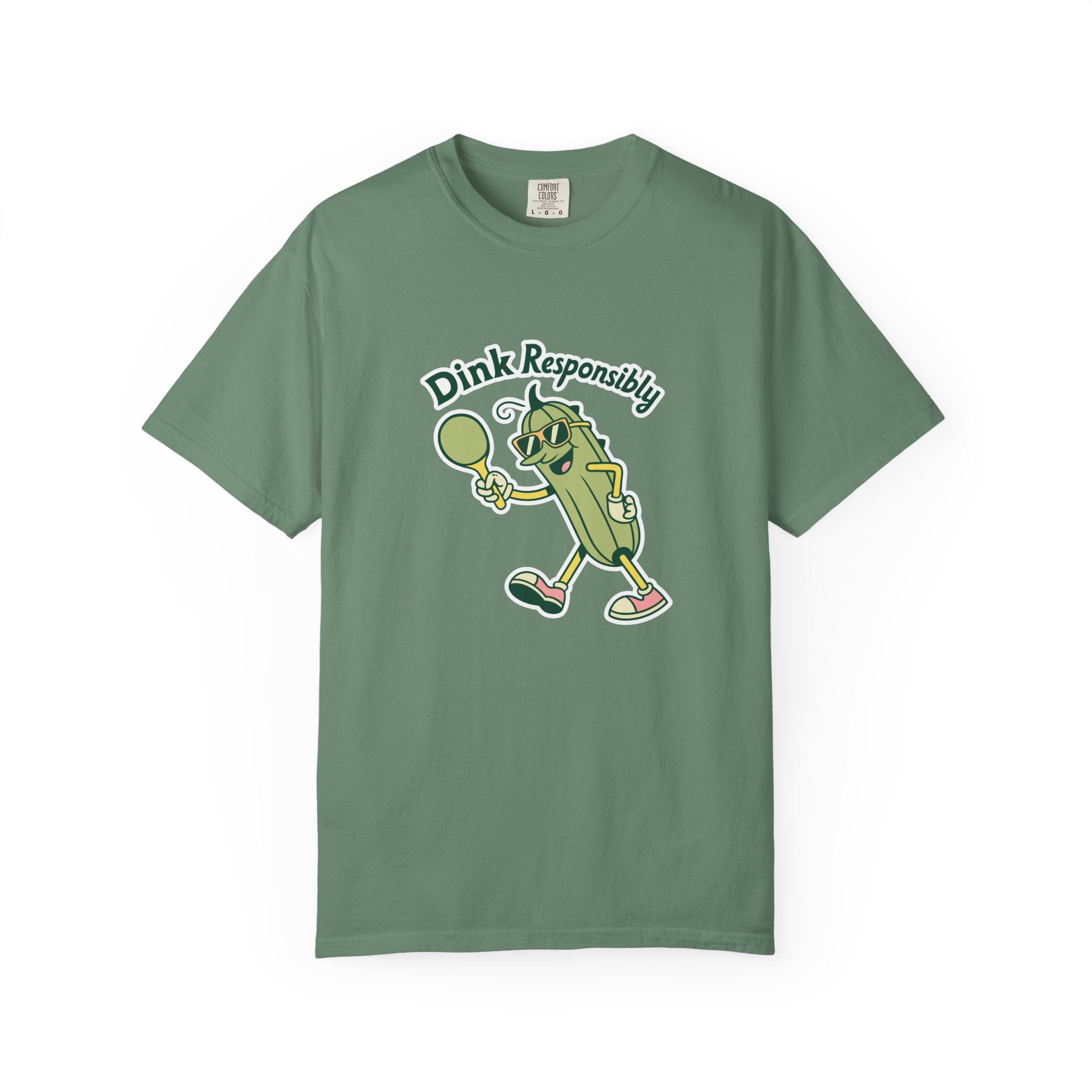 ’Dink Responsibly’ Funny Pickleball T-Shirt | Cute Pickle Character Pun Tee for Players - Light Green / S