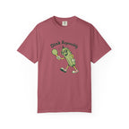 ’Dink Responsibly’ Funny Pickleball T-Shirt | Cute Pickle Character Pun Tee for Players - Crimson / S