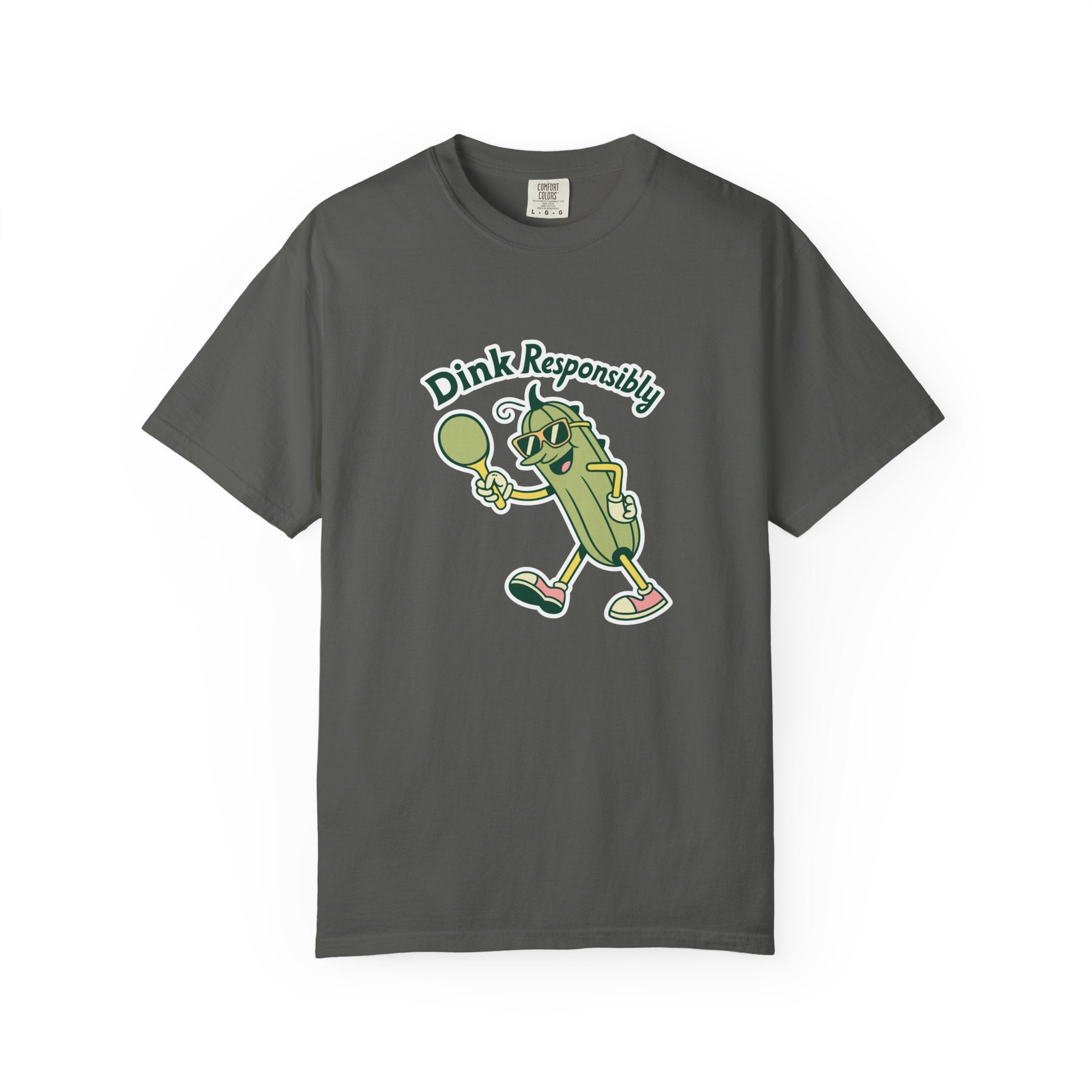 ’Dink Responsibly’ Funny Pickleball T-Shirt | Cute Pickle Character Pun Tee for Players - Pepper / S