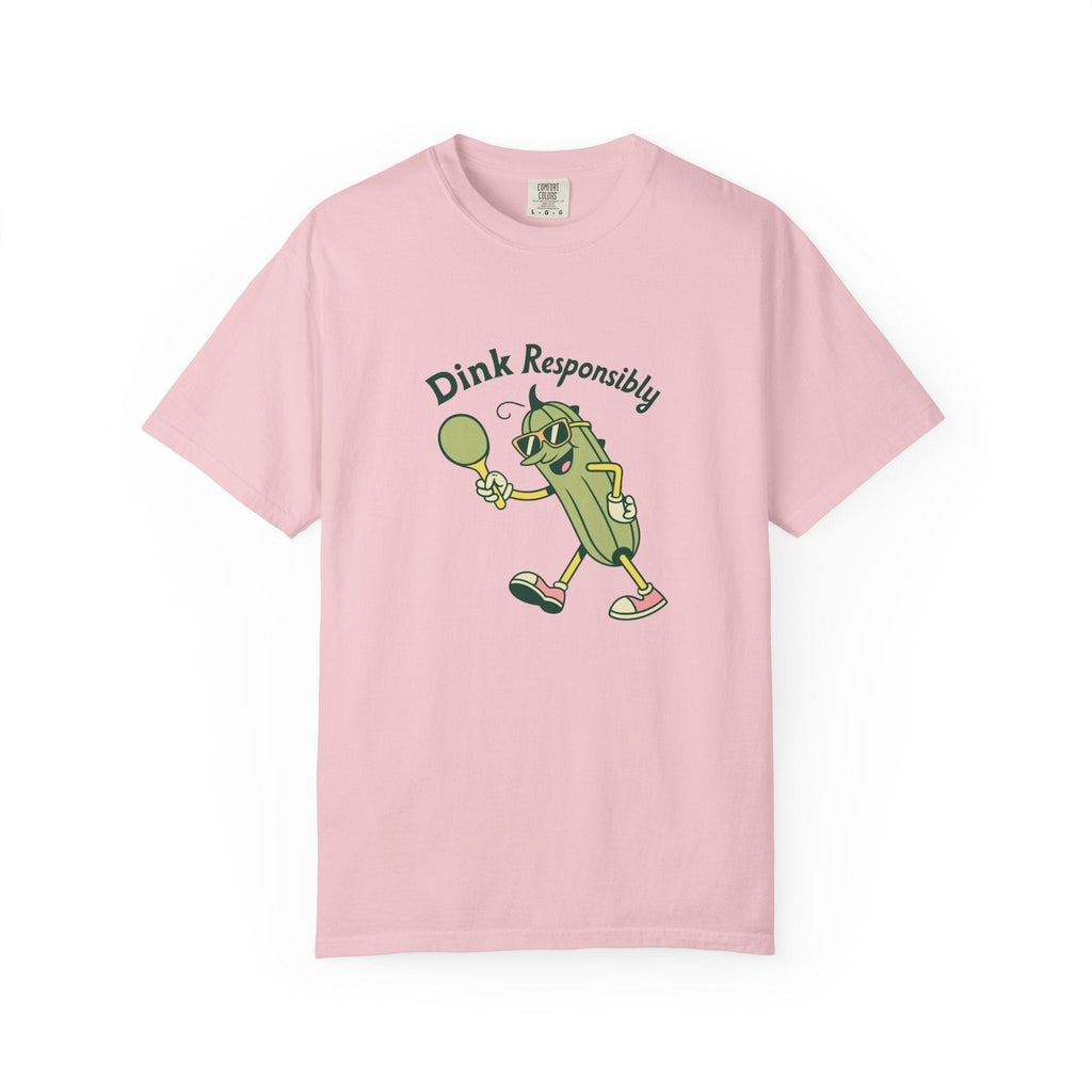 ’Dink Responsibly’ Funny Pickleball T-Shirt | Cute Pickle Character Pun Tee for Players - Blossom / S
