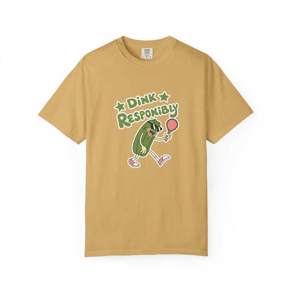’Dink Responsibly’ Pickleball T-Shirt | Funny Pun Tee for Men & Women - Mustard / S