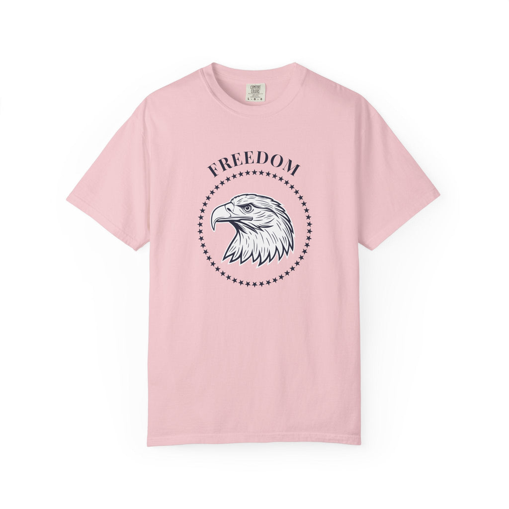 Blossom t-shirt with the eagle freedom and starts graphic design on a white background.
