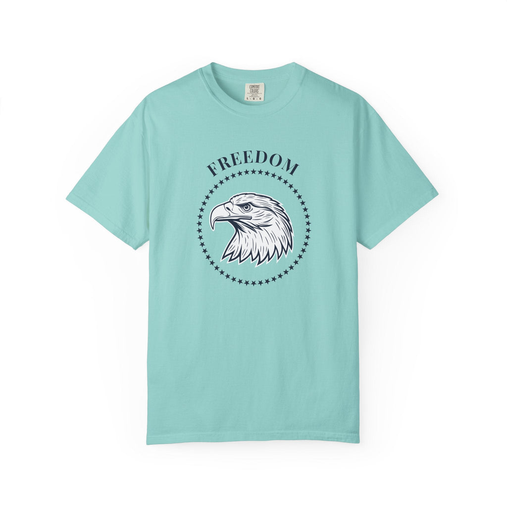 Chalky Mint t-shirt with the eagle freedom and starts graphic design on a white background.