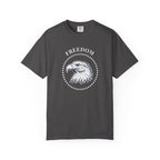 Graphite t-shirt with the eagle freedom and starts graphic design on a white background.