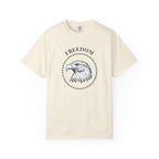 Ivory t-shirt with the eagle freedom and starts graphic design on a white background.