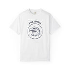 White t-shirt with the eagle freedom and starts graphic design on a white background.