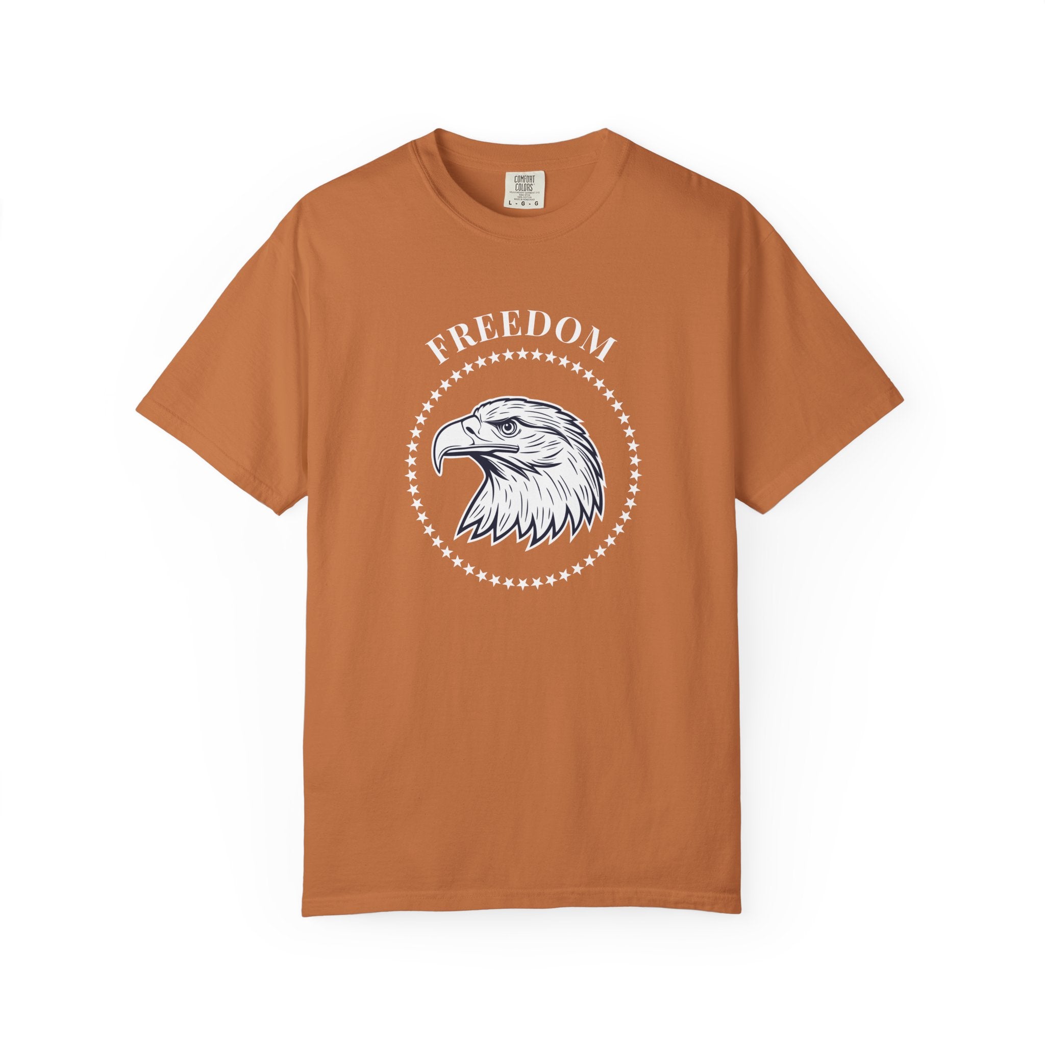 Yam t-shirt with the eagle freedom and starts graphic design on a white background.