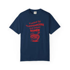 Navy t-shirt with red otaku text and ramen graphic on a white background