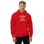 Man wearing a red hoodie with humorous 'I'm Not Ignoring You, I'm Reading the New Chapter' text design on a white background