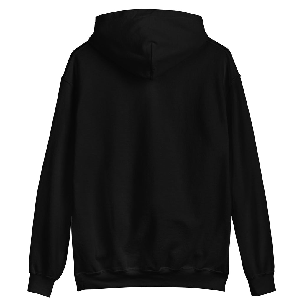 back side of a Black hoodie on a white background
