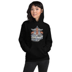 a woman wearing a black hoodie with a japanese retro jdm 90s Car Graphic design against a white background