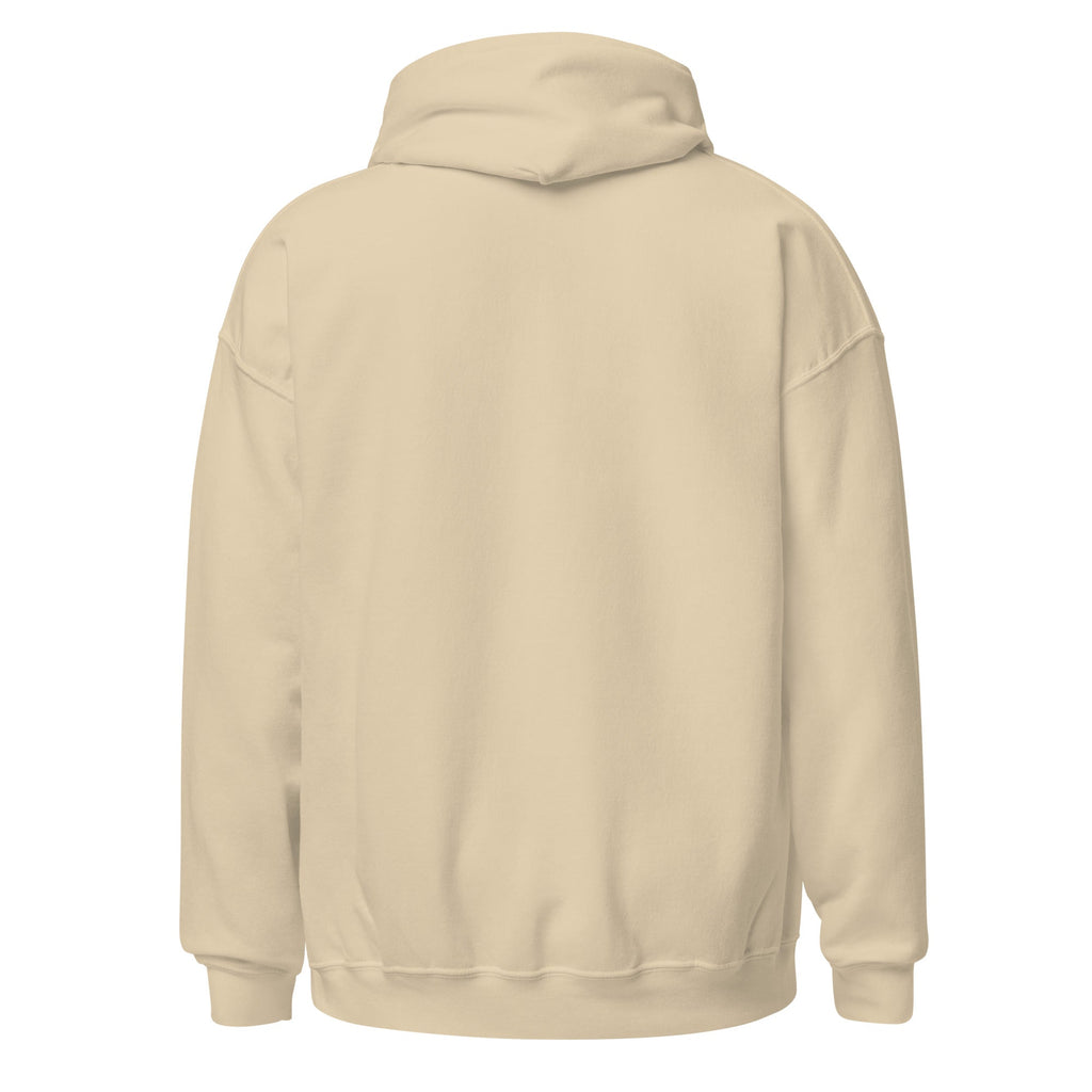 back view of a sand colored hoodie