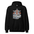 black hoodie with a japanese retro jdm 90s Car Graphic design against a white background