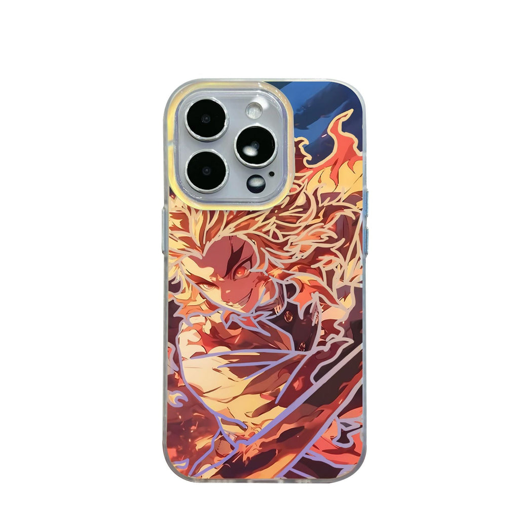 Phone case with an anime Kimetsu No Yaiba Demon Slayer Kyojuro Rengoku design on a white background