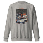 sport grey sweatshirt with Vintage Night Wanderer Car graphic design on a white background